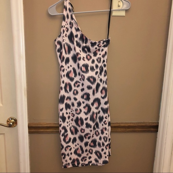 Kardashian Kollection Asymmetrical One Shoulder Leopard Cheetah Dress Pink Small - Picture 3 of 6